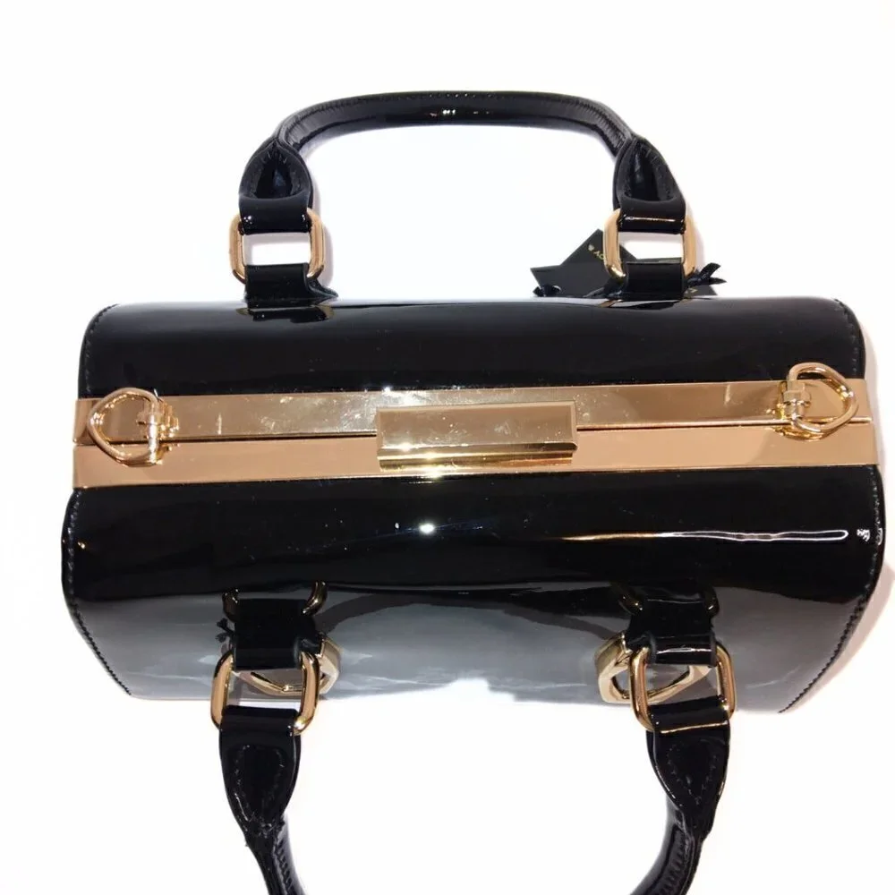 GRAMERCY & GRAND BLACK AND GOLD  VEGAN LEATHER SATCHEL HANDBAG PURSE - NWT